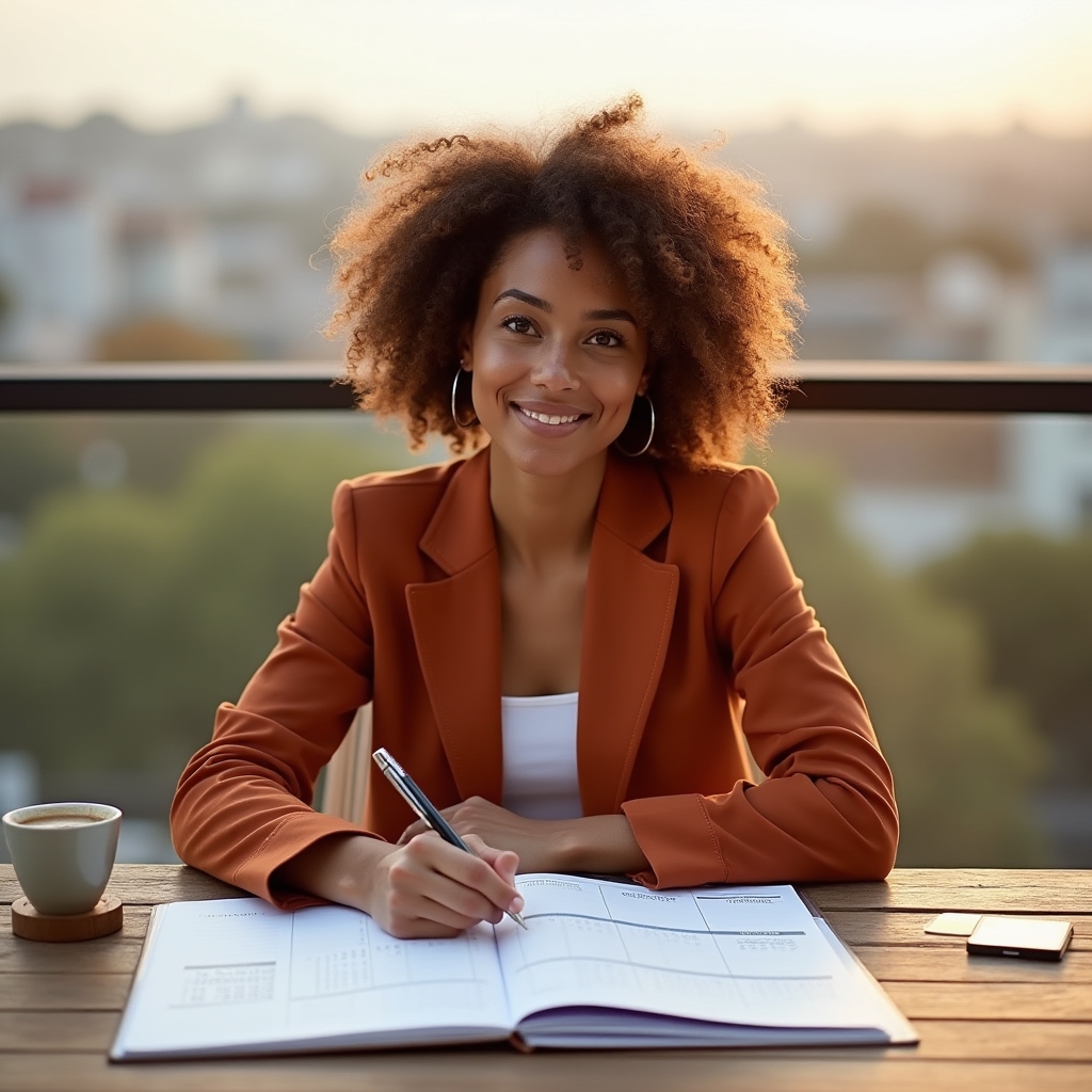 Agenda aperta con pianificazione finanziaria mensile e penna